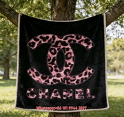 Chanel Pink Leopard Print Glow CC Logo Flannel Throw Blanket IMG_7043